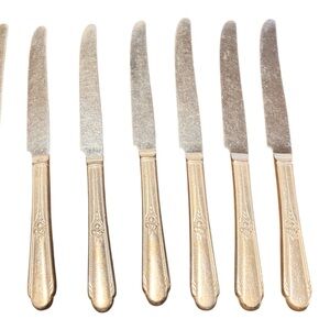 Vintage Wm. Rogers 8 silverplate dinner knives, ornate floral style